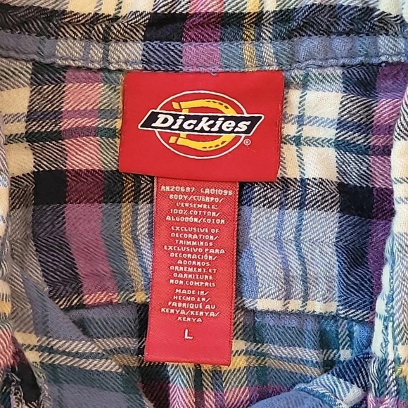 Women's size large Dickies flannel long sleeve button up blue and purple - Picture 5 of 5